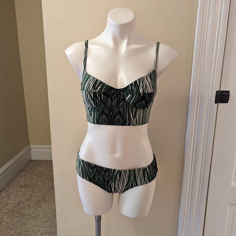 Derek Lam for Design Nation green, cream and black wood green bikini size S